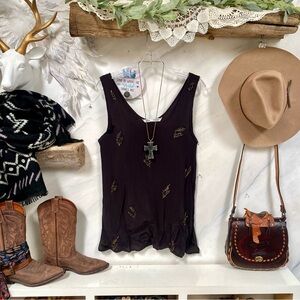 ZARA with beaded leaf embellishments boho tank resort vacay vibe